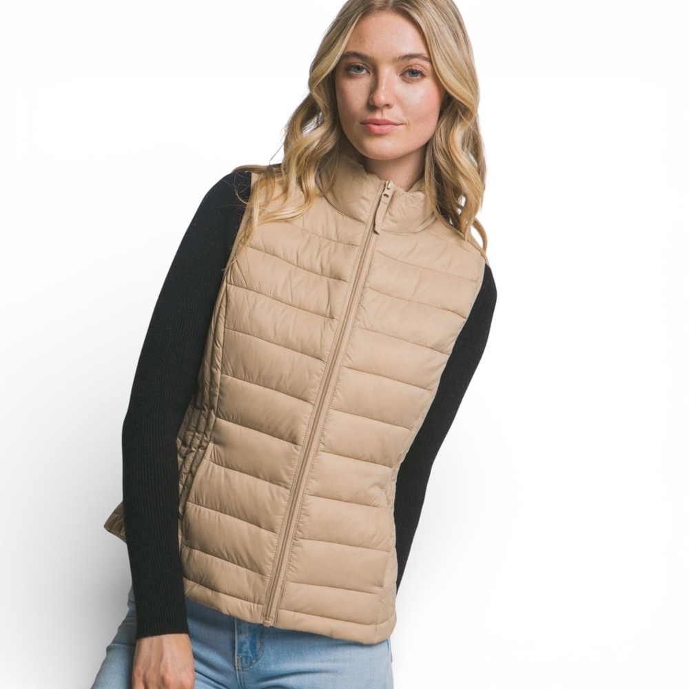 Love Tree‎ Tan Ultra Light Packable Puffer Vest Khaki Small